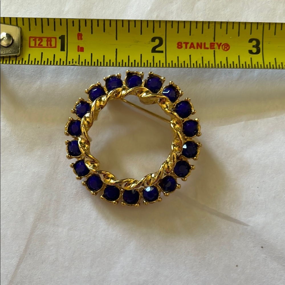 Stanley Gold and Blue Circular Brooch with Cobalt Stones